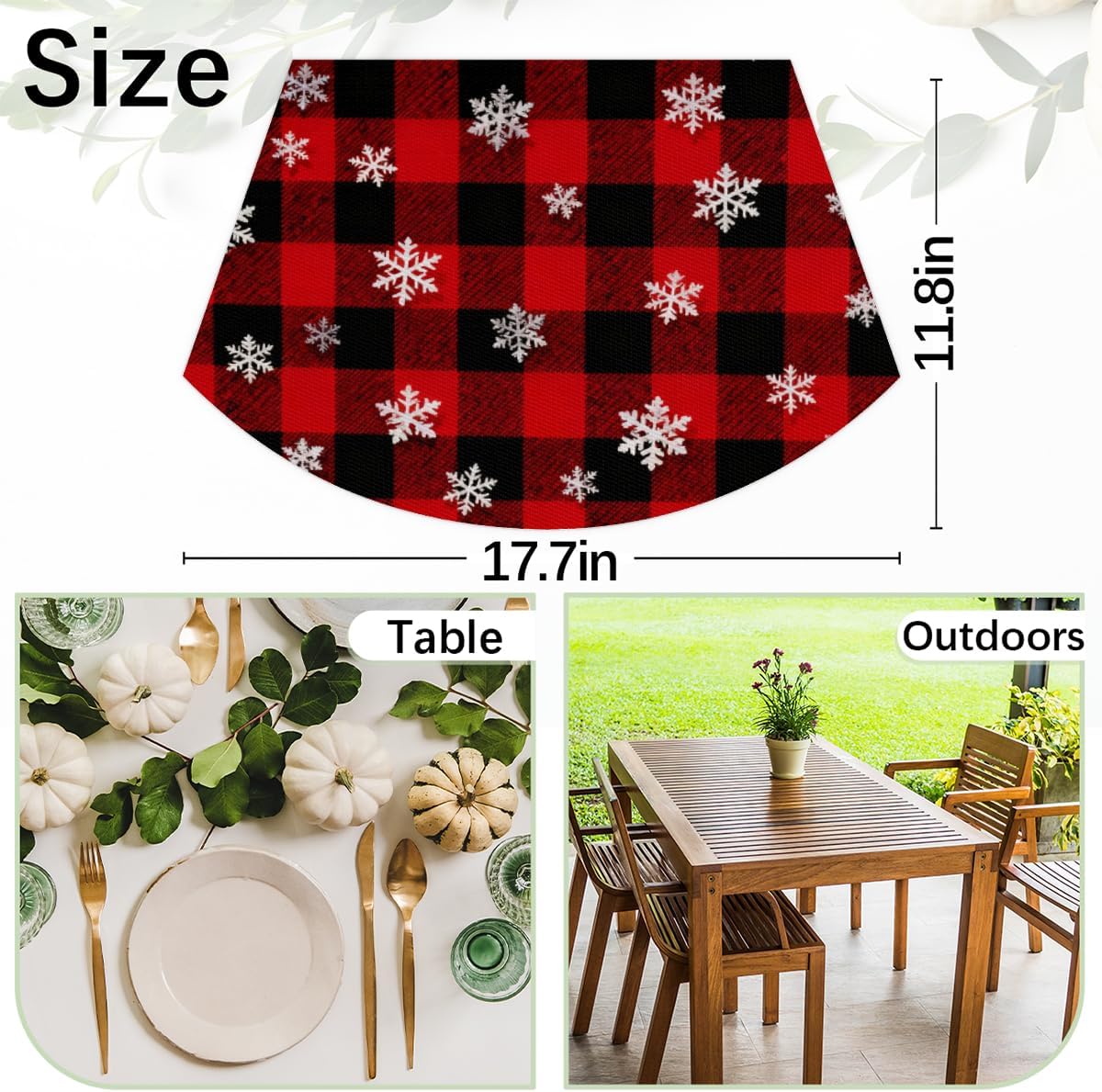 Snowflake Fabric PVC Placemats for Round Table Place Mats Set of 5 with Round Centerpiece Mat, Large Size Wedge Shape Placemats Washable Heat Resistant Dining Table Mat