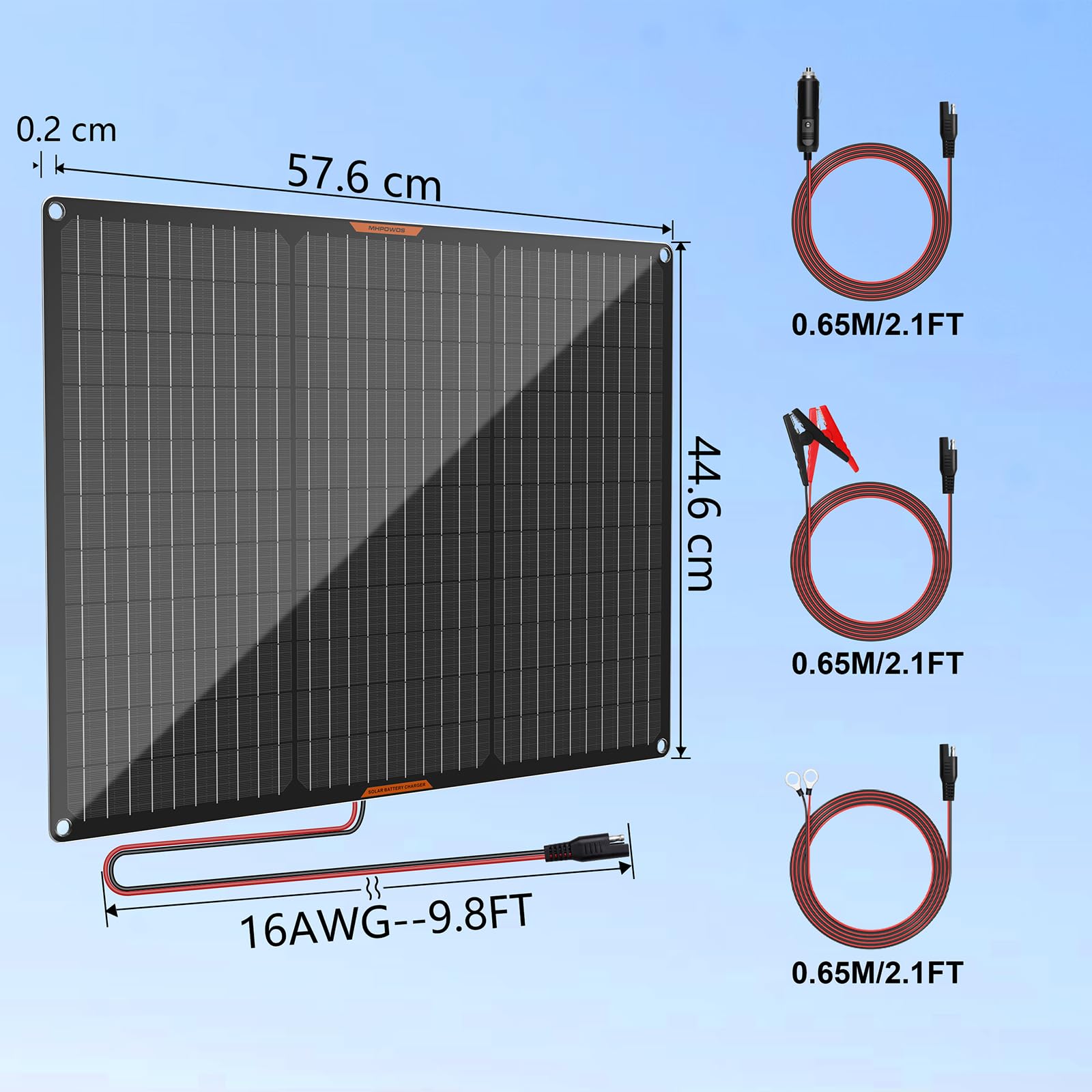 50 W 12 V solarna ładowarka do akumulatora samochodowego, panel słoneczny | Przenośna, wodoszczelna ładowarka solarna do łodzi, samochodów, kamperów z klipsem aligatorowym
