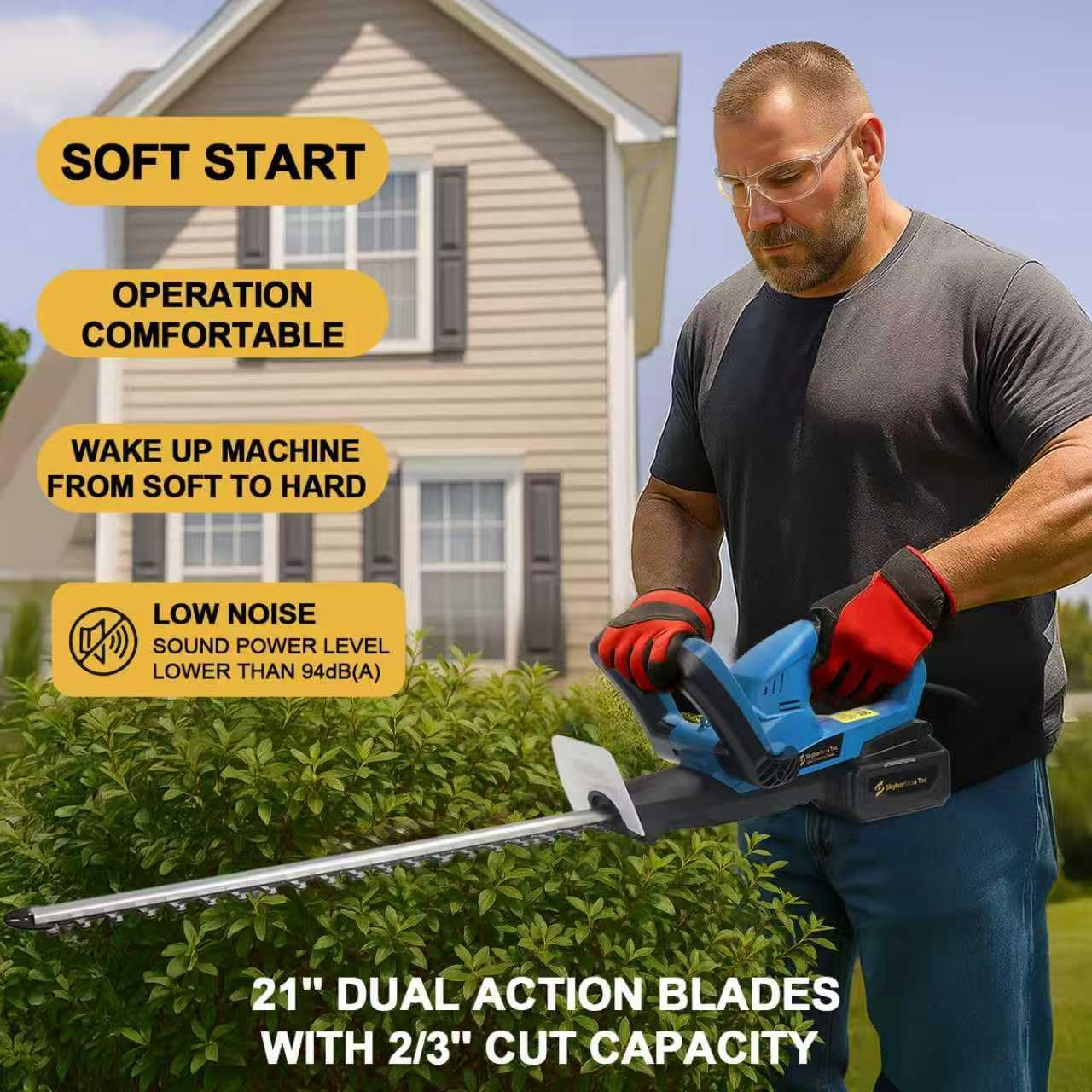 20V Max Heavy-Duty Cordless Hedge Trimmer with Brushless Motor 5.0AhBattery and 2.2ACharger, 500W, 21" Dual-Action Blade, 1600RPM, 2/3" Cut, 7.38lb·ft Torque, for Hard Wood Shrubs,Bush, GrassTrimming