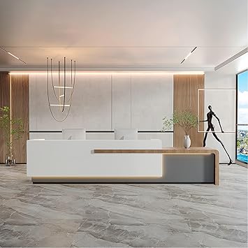 Reception Desk with Counter Has Ample Storage Space and LED Ambient Light, No Assembly Required. Suitable for Shopping Malls, Retail Counters, Cashier Counters