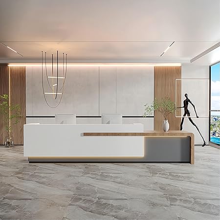 Reception Desk with Counter Has Ample Storage Space and LED Ambient Light, No Assembly Required. Suitable for Shopping Malls, Retail Counters, Cashier Counters