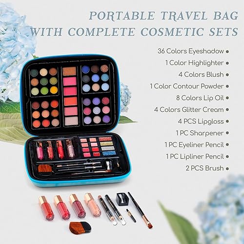 Miniatura 2 de Color Nymph Kit completo de maquillaje para mujeres, kit de maquillaje todo en uno para profesionales con delicada funda láser azul, sombra de ojos