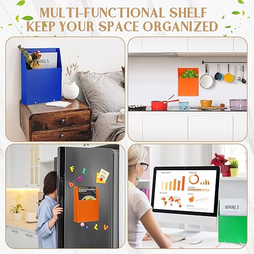 Miniatura 6 de Teling Soporte de archivo de 6 piezas para montaje en pared, sin taladrar, 6 colores rojo, verde, azul, negro, naranja, rojo rosa, material de