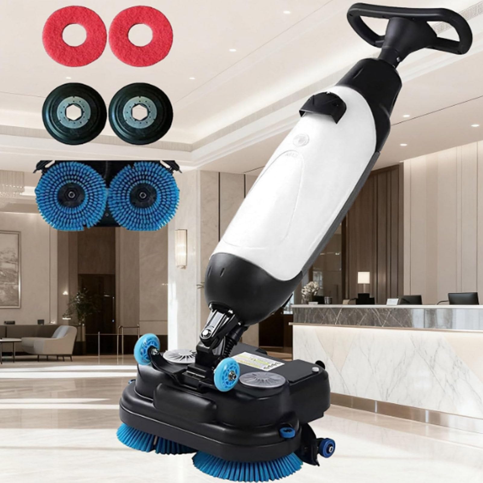 Cashwise White Multi-Functional Floor Buffer Polisher Machine, Commercial Floor Washer, Dual Brush, Cordless Electric Floor Cleaner, Efficient Cleaning For Wooden Floors, Tiles, Terrazzo, Marble, Cement Floors