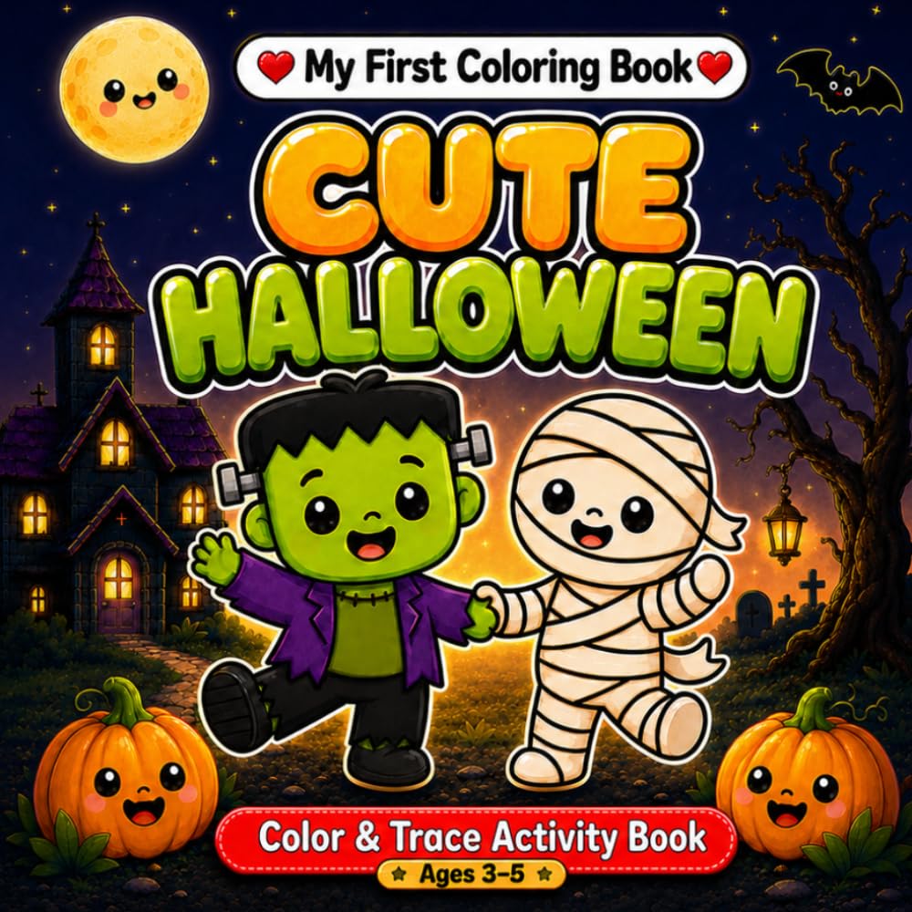 My First Coloring Book: Cute Halloween: Color and Trace Activity Book for Toddlers Ages 3-5