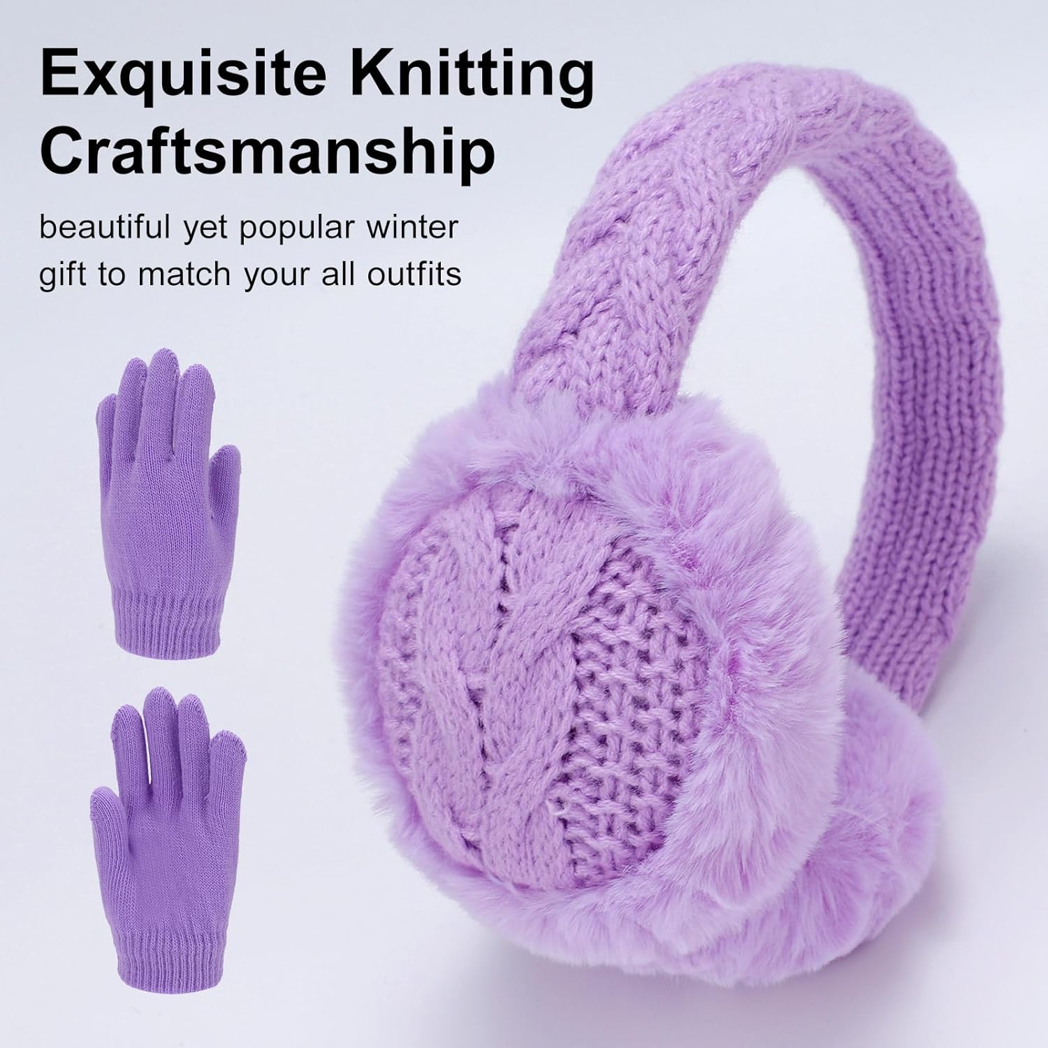 BEARAE Kids Knit Earmuffs Gloves Set Winter Soft Plush Ear Muffs Boys Girls Elastic Knit Mittens Outdoor Warm Ear Warmers - Image 4