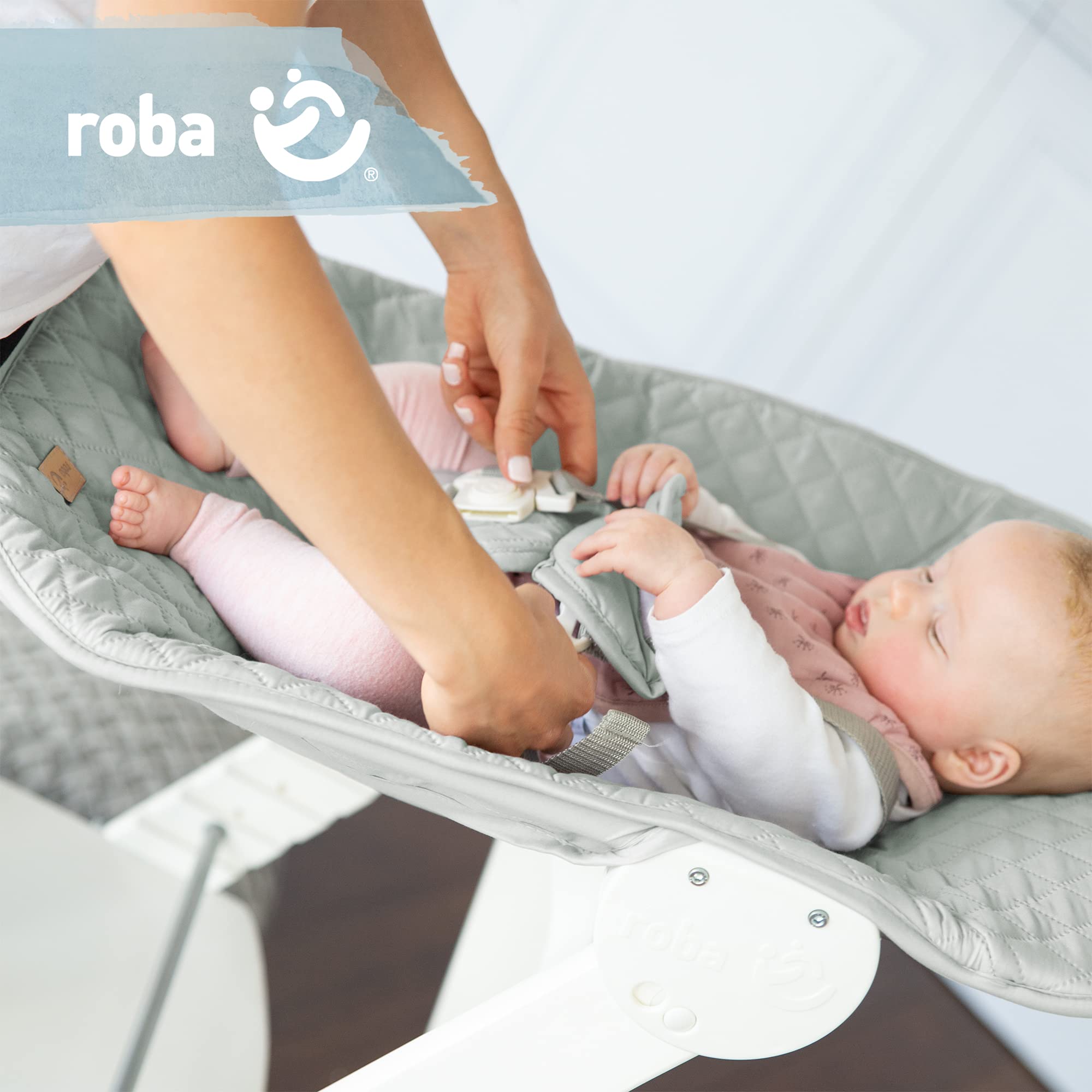 roba Seggiolone Evolutivo Born Up 2in1, Sdraietta roba Style Verde Ghiaccio Reclinabile, Fodera Impermeabile, Altezza Regolabile, Robusto e Resistente, Ergonomico, fino ai 70 kg, Legno Laccato Bianco