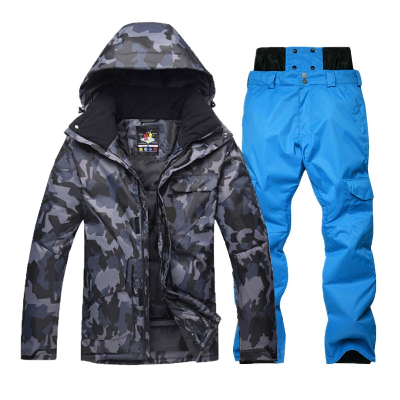 Yytcsjz Set Di Tute Da Sci Per Adulti, Set Di Pantaloni Da Neve Con Giacca Da Sci Con Cappuccio Mimetica Per Esterni Caldi Invernali Da Uomo, Tute Da Sci Traspiranti Impermeabili Antivento