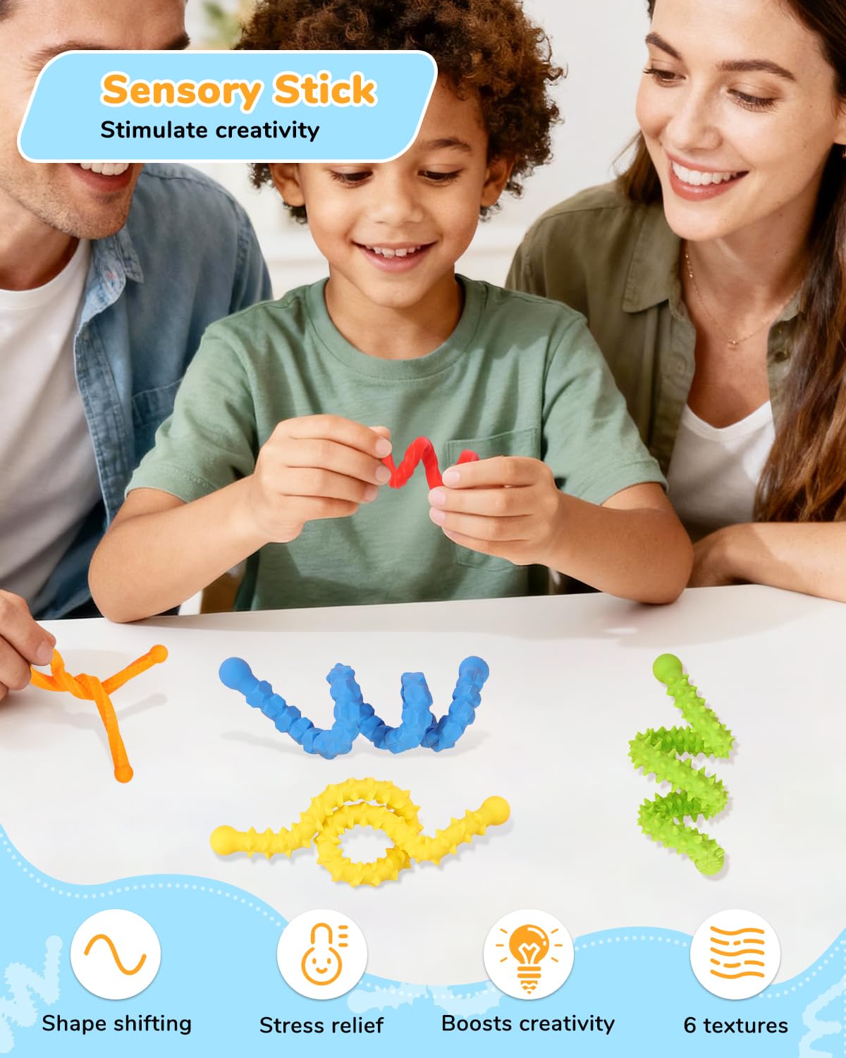 XYOFUN 6 Pcs Silicone Sensory Sticks, Bendable & Shapeable Fidget Toys for Concentration & Stress Relief with ADHD, Autism - Image 2