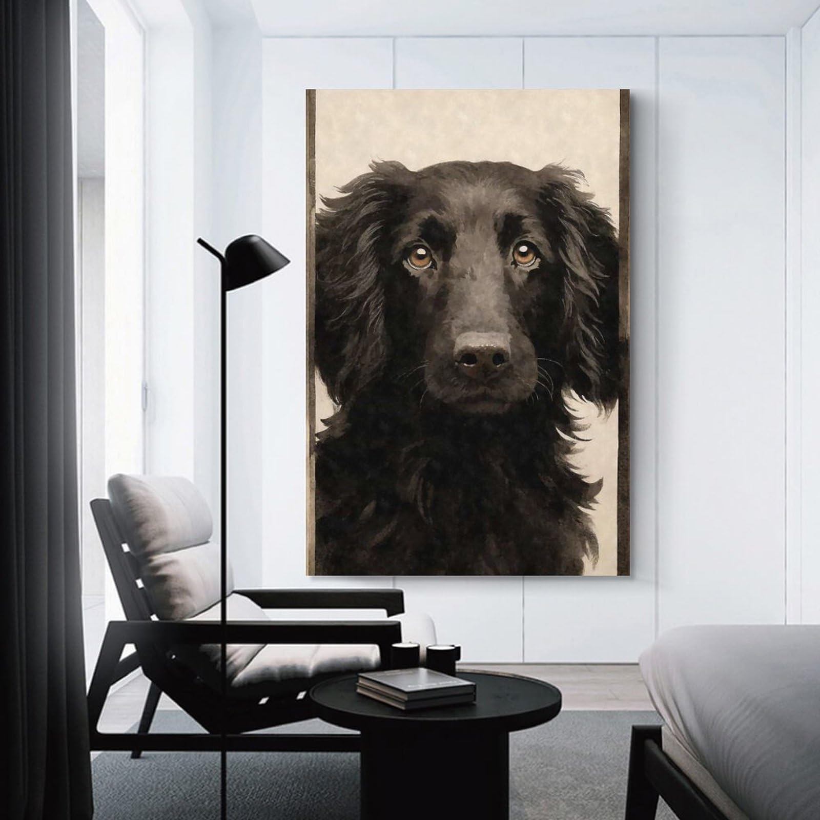Junmoney Unframe-Style-17 Flat Coated Retriever Dog Canvas Wall Art, 20X30inch(50X75cm), For Living Room, Bedroom Or Apartment Walls, Decorative Artwork For Empty Walls