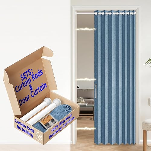 Miniatura 19 de AJAZZ Cortinas de puerta corredera 100% opacas para puertas, puertas de acordeón para puerta, cortina magnética para puerta para dormitorio, sala
