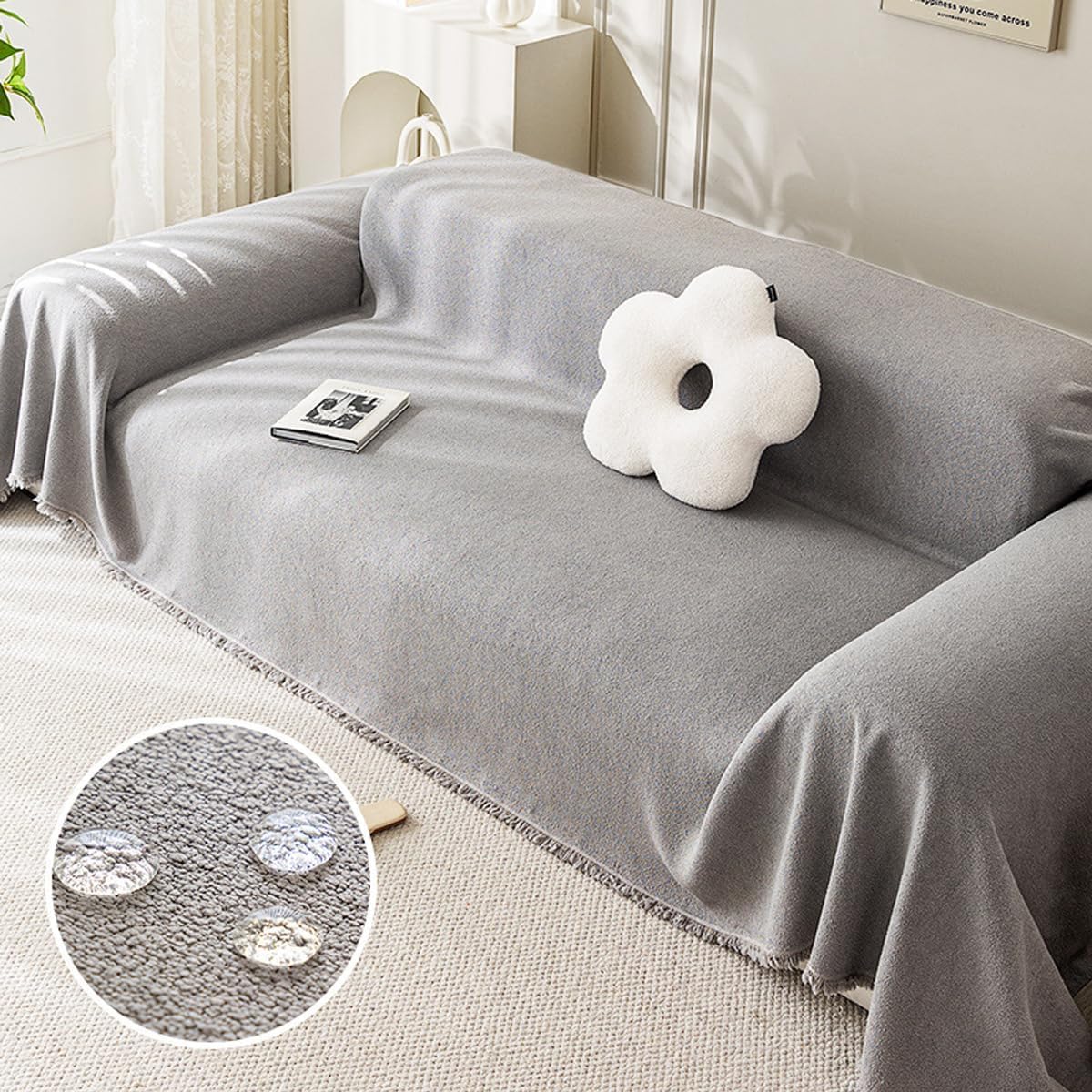 Plaid Canape Grande Taille Gris, Impermeable Chat Anti Griffe Couverture Canape Universelle 1 2 3 4 Places Angle Décorative Housse de Canapé idéal comme Jeté de Canapé ou Couvre-lit