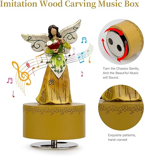 Miniatura 4 de Caja de música ángel sosteniendo el corazón esculpido de resina figura musical pintada a mano regalo musical de cumpleaños Navidad regalo musical
