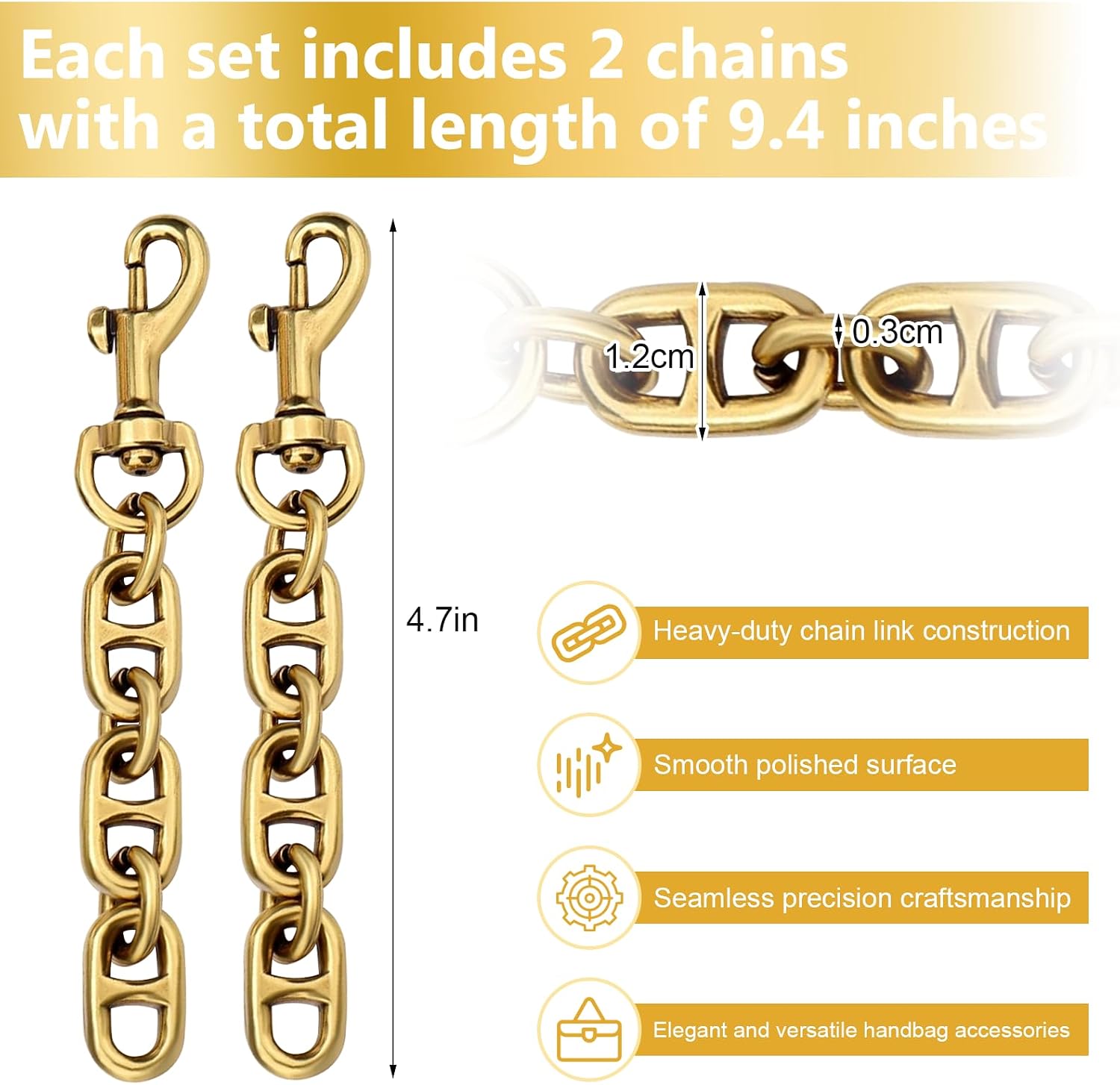 2PCS Gold Purse Extender Chains for Women – Short & Durable Metal Bag Extension Straps for Handbags and Crossbody Bags – Fashionable Shoulder Strap Extenders for Comfortable Everyday Carry