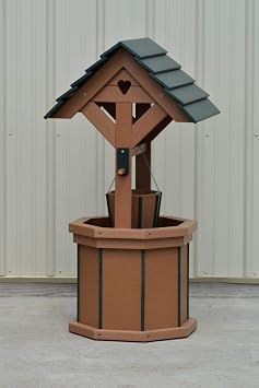 4-ft-Poly-Wishing-Well-with-Planter-Bucket-Carmel-Green-roof-and-Trim