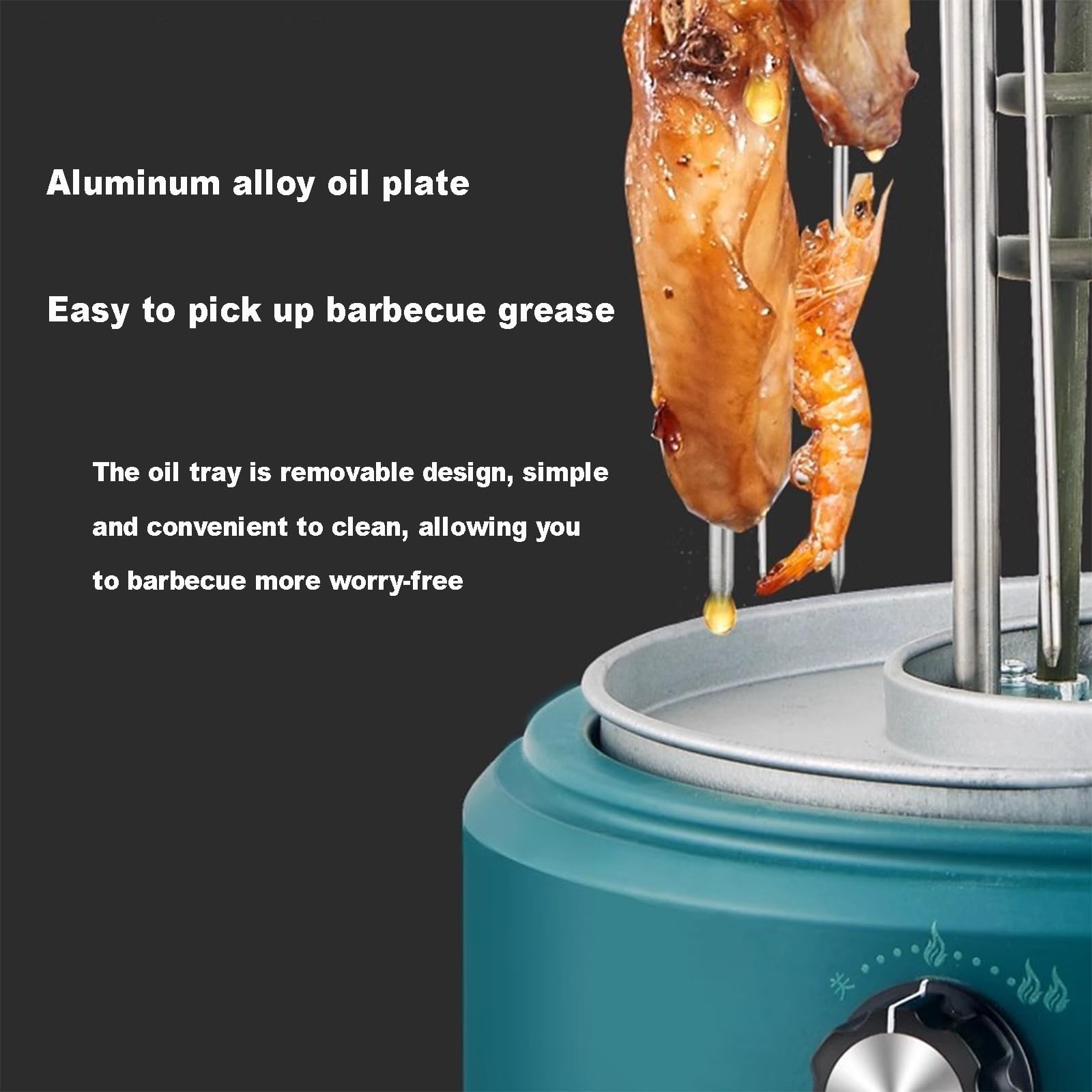 Elektryczny grill bezdymny – obrotowy grill o mocy 1200 W z 12 widelcami, równomierne nagrzewanie i regulowana temperatura – idealny do domowej kuchni restauracyjnej