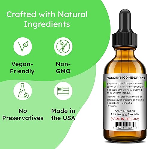 Miniatura 3 de Nascent Yodine Liquid Drops Arete Nutrition Suplemento de alta potencia para mejorar la energía con soporte tiroideo concentrado para una mejor