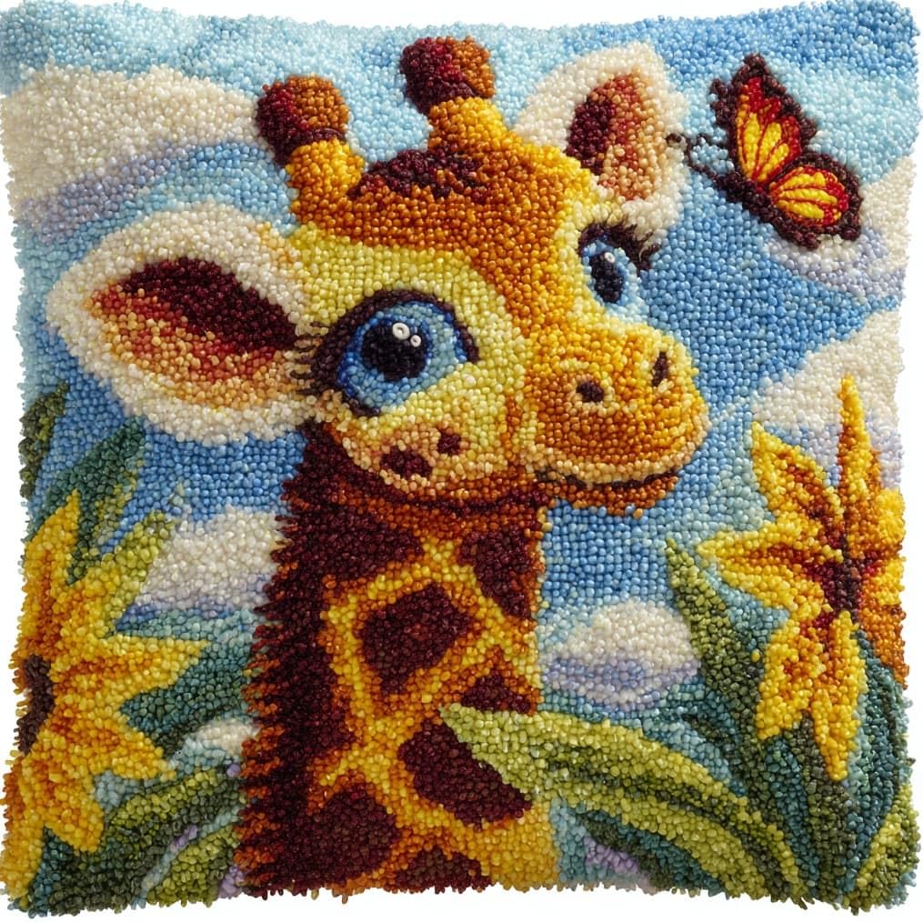 AxiangziK DIY Latch Hook Pillow Kit,Giraffe and Butterfly