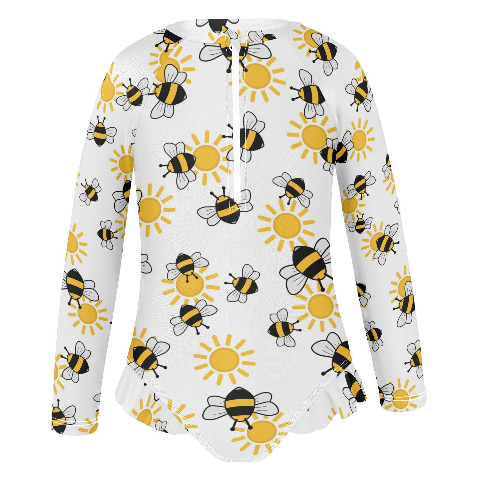 Wusikd Girls Long Sleeve Swimsuit Bumblebee Insect One Piece Bathing Suit Zipper Cute Bee Swimwear Sun Protection 3T