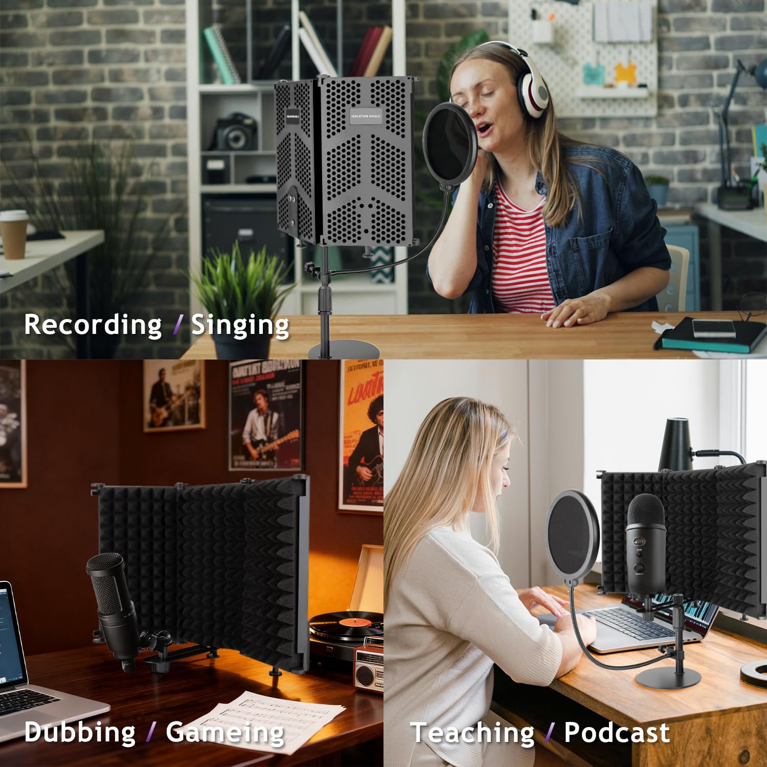 Mikrofon-Isolationsschild mit Pop-Filter und Mikrofonständer, schalldichter Mikrofon-Isolationsschirm, hochdichter, saugfähiger Schaumstoff-Mikrofonständer für Aufnahmestudio,