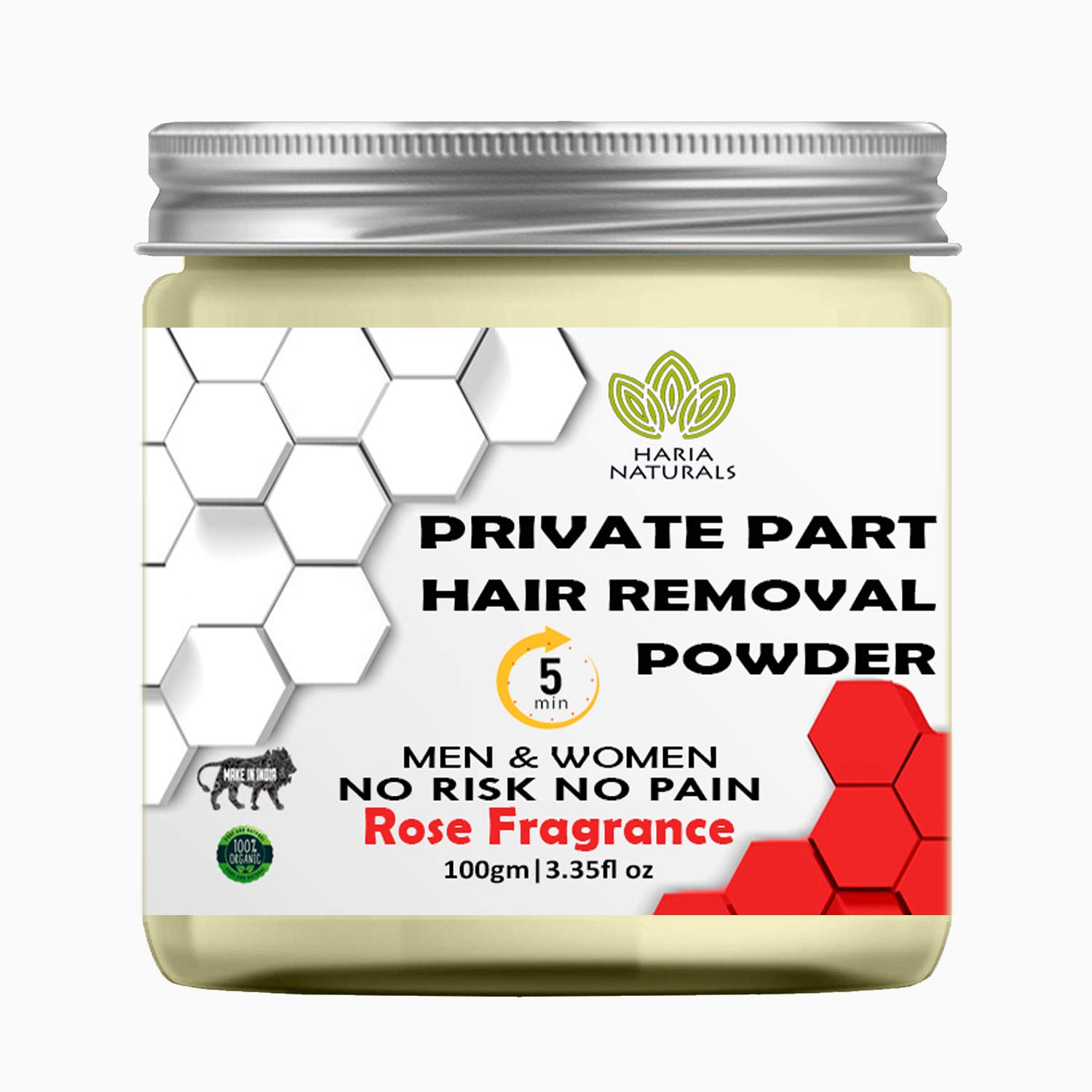 Haria NaturalsHair Removal Powder (RoseMary Fragrance) Specially For Private Part (For Easy Hair Removal No Risk No Pain) Men & Women 100 gms