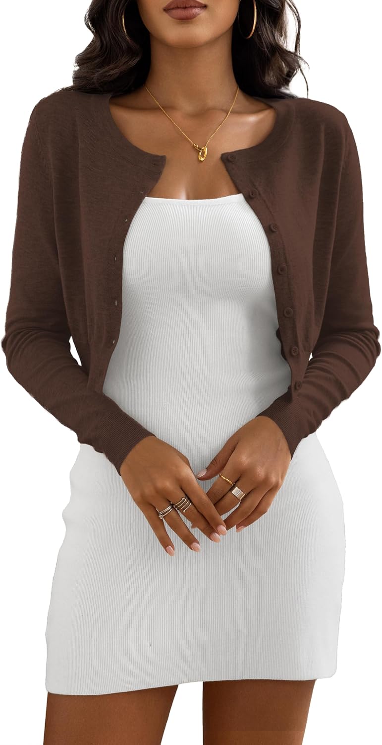 Cropped Cardigan Sweaters for Women Crew Neck Knit Bolero Shrugs