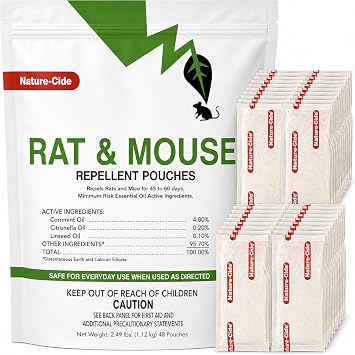 Nature-Cide Rat & Mouse Pouches - Plant-Based Formula for Indoor & Enclosed Spaces - Fresh Mint Aroma, 45-60 Day Use - 25 sq ft Coverage per Pouch Pack of 48
