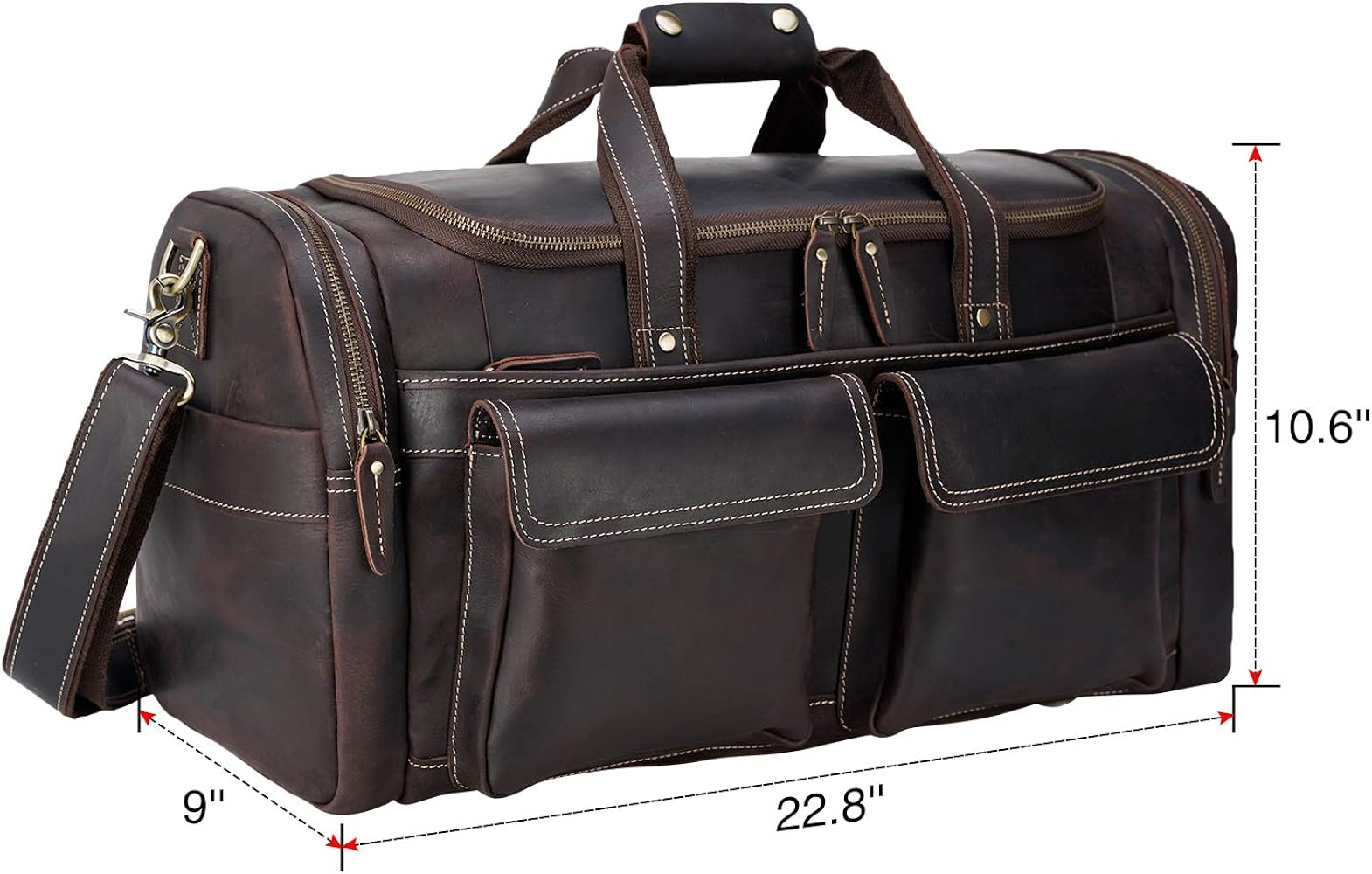 Amazon | 22.8インチ フルグレインレザー レトロ ダッフルバッグ