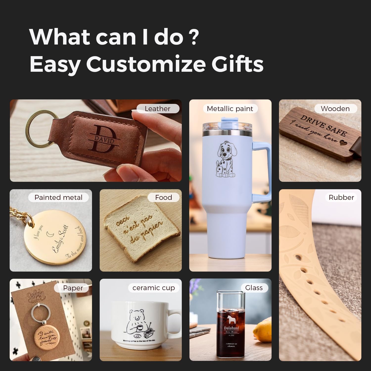 Examples of materials engraved with a laser machine