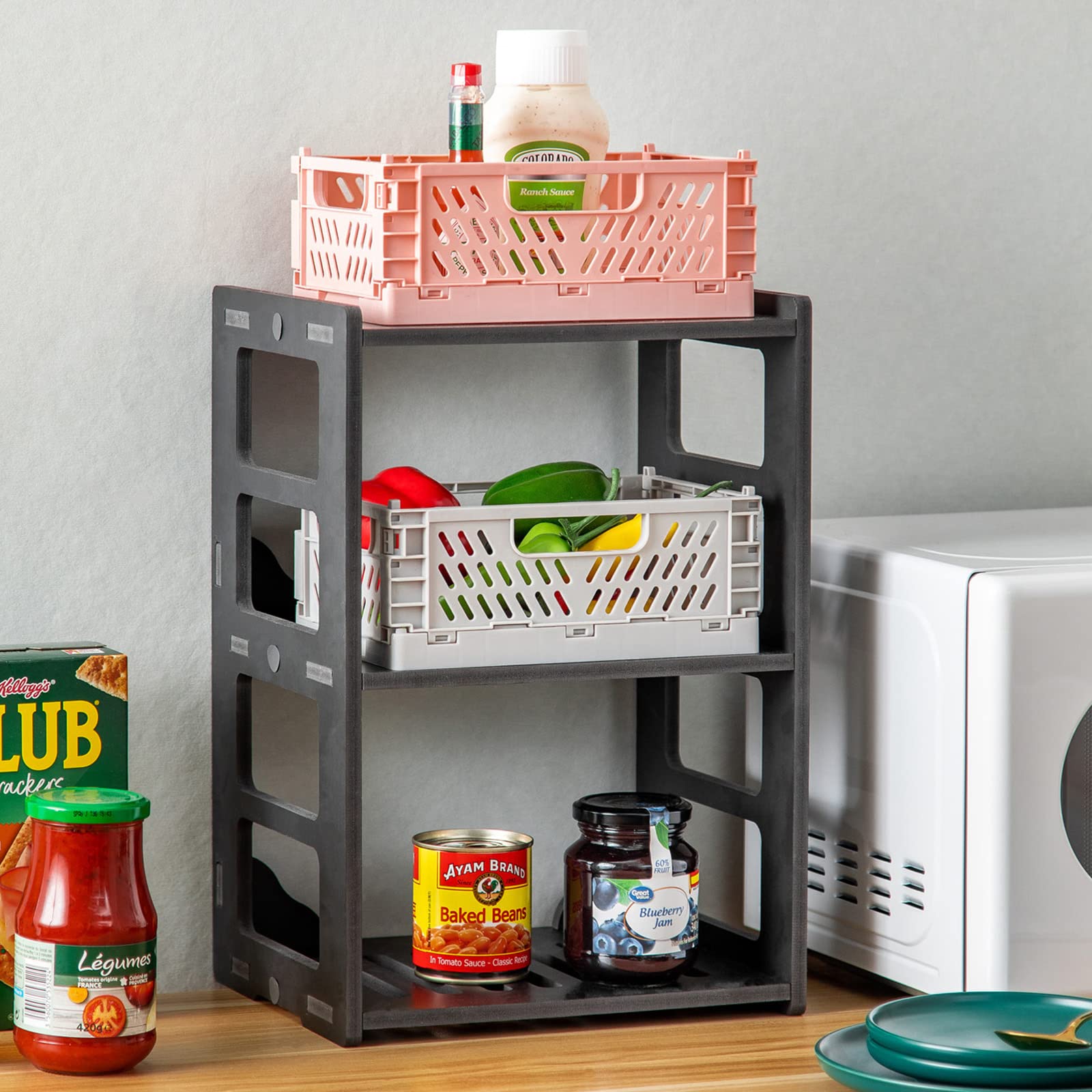 H HUIYKALY Kitchen Countertop Organizer,Kitchen Counter Shelf Great for Countertop Storage,Black