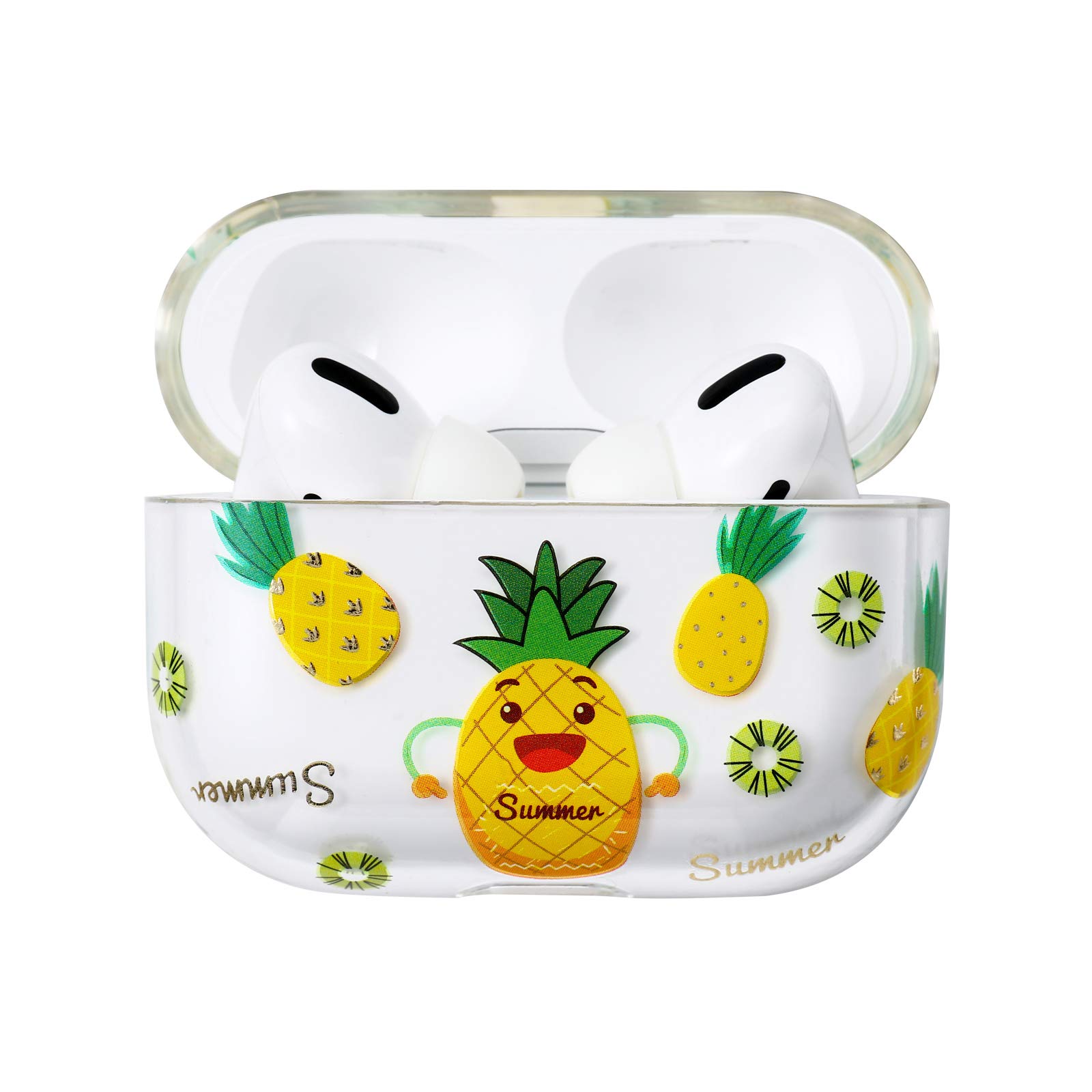 AKABEILA Airpods Pro Case Cover For Women,Compatible with Apple Airpods Pro Case Clear With Designs Patterns Airpods Pro Hard Case PC Shockproof [Front LED Visible] Anti-fall Full Protector, Pineapple