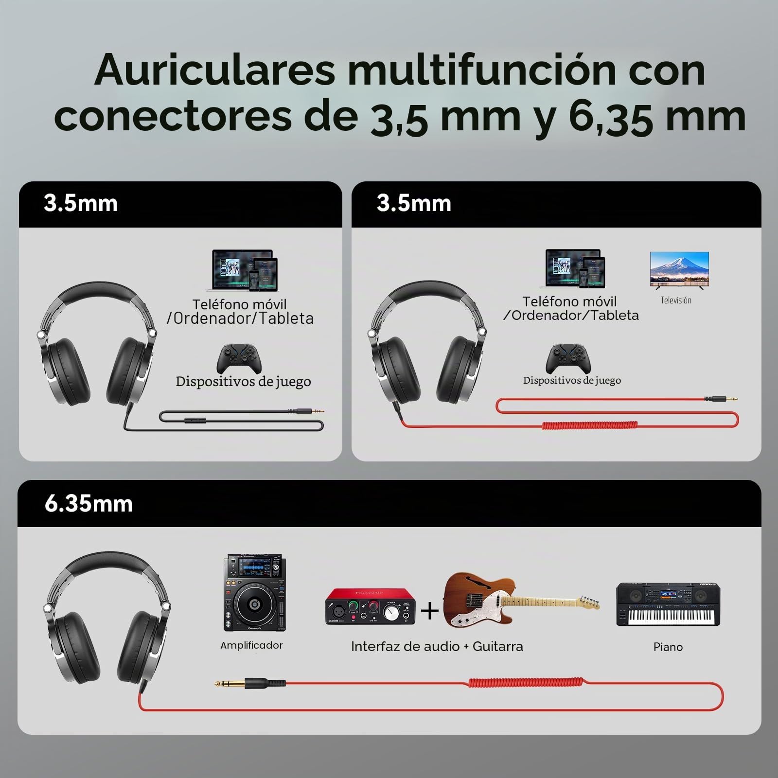 OneOdio - Auriculares cerrados, de DJ, para control y mezcla, de piel protegida, aislamiento acústico, movimiento giratorio de 90°, estéreo, portátiles, para cubrir las orejas