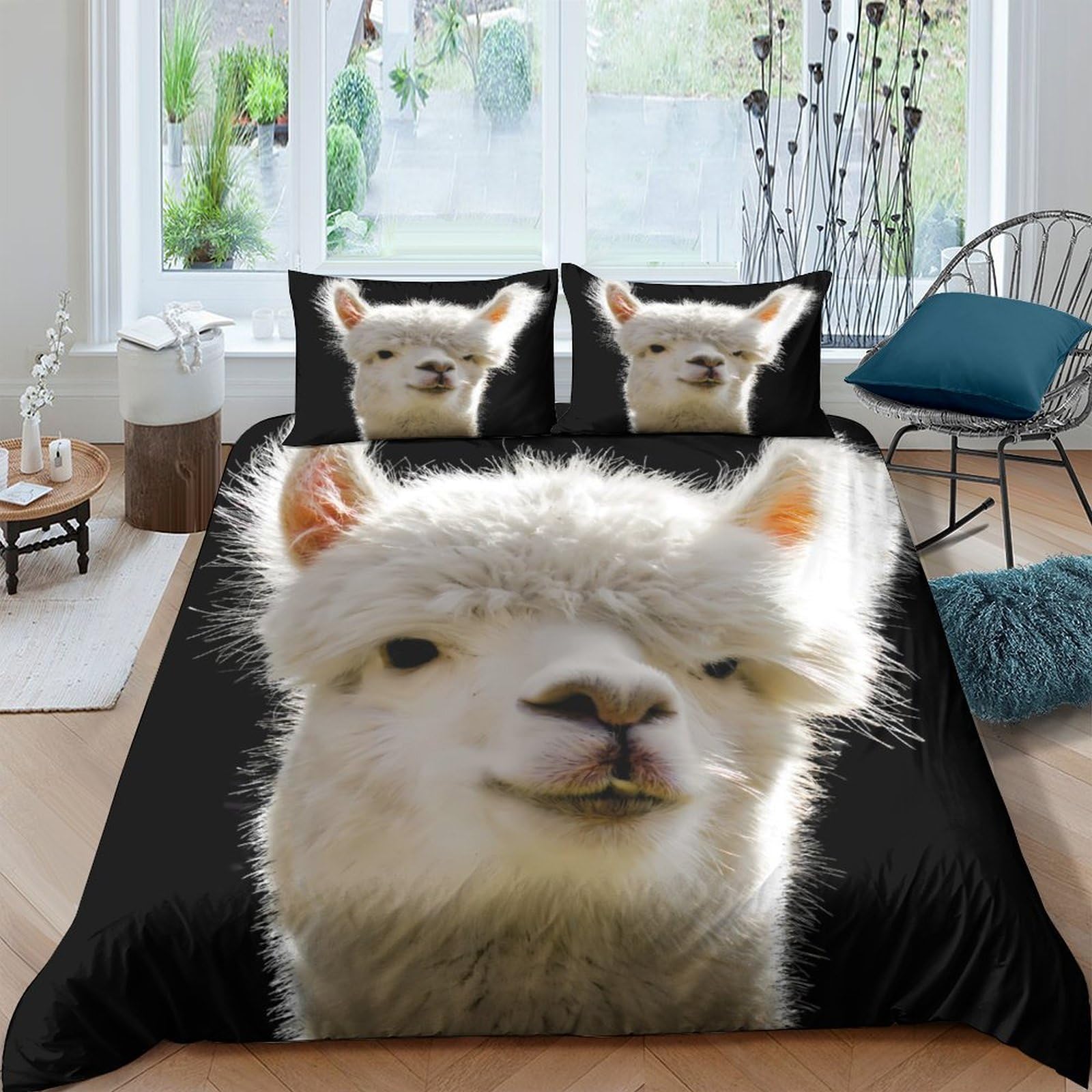 GPLZQXKJNH 3D Printed Alpaca Animal Duvet Cover Microfiber Soft Breathable Llama Bedding Set with 2 Pillowcases for Bedroom Decor Single（135x200cm）