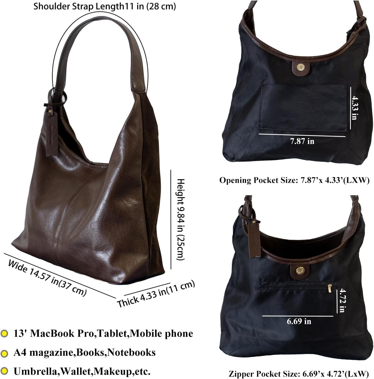 Soft PU Leather and Suede Tote Bag Shoulder Bag for Women - Large Capacity Hobo Bag with Interior Pockets - Image 5