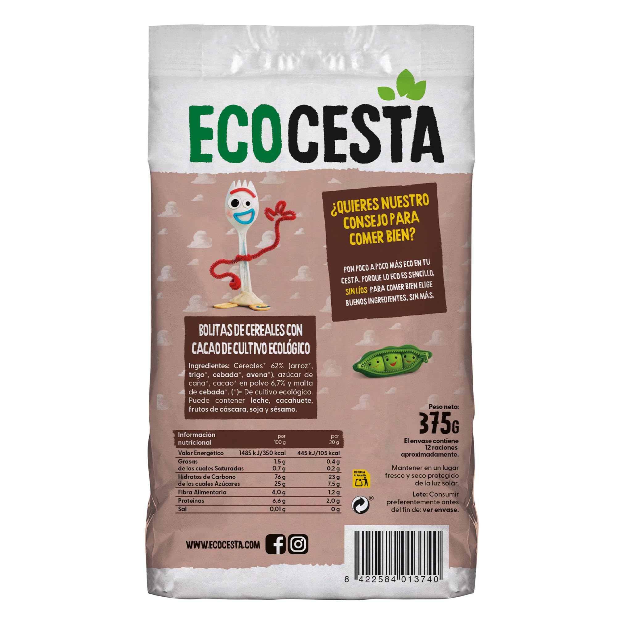 ECOCESTA MEJOR CADA DIA - Choco Bubbles Ecológicas Kids - 375 g - Bolitas de Cereales con Alto Contenido en Carbohidratos - Sin Conservantes ni Colorantes - Aptas para Veganos