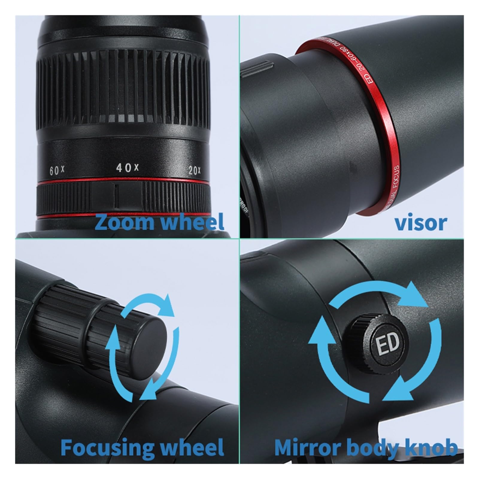 Telescopio Monoculare For Cannocchiale HD 20-60x80 For Birdwatching Caccia Tiro Al Bersaglio Paesaggi Naturali Ingrandimento Nitido