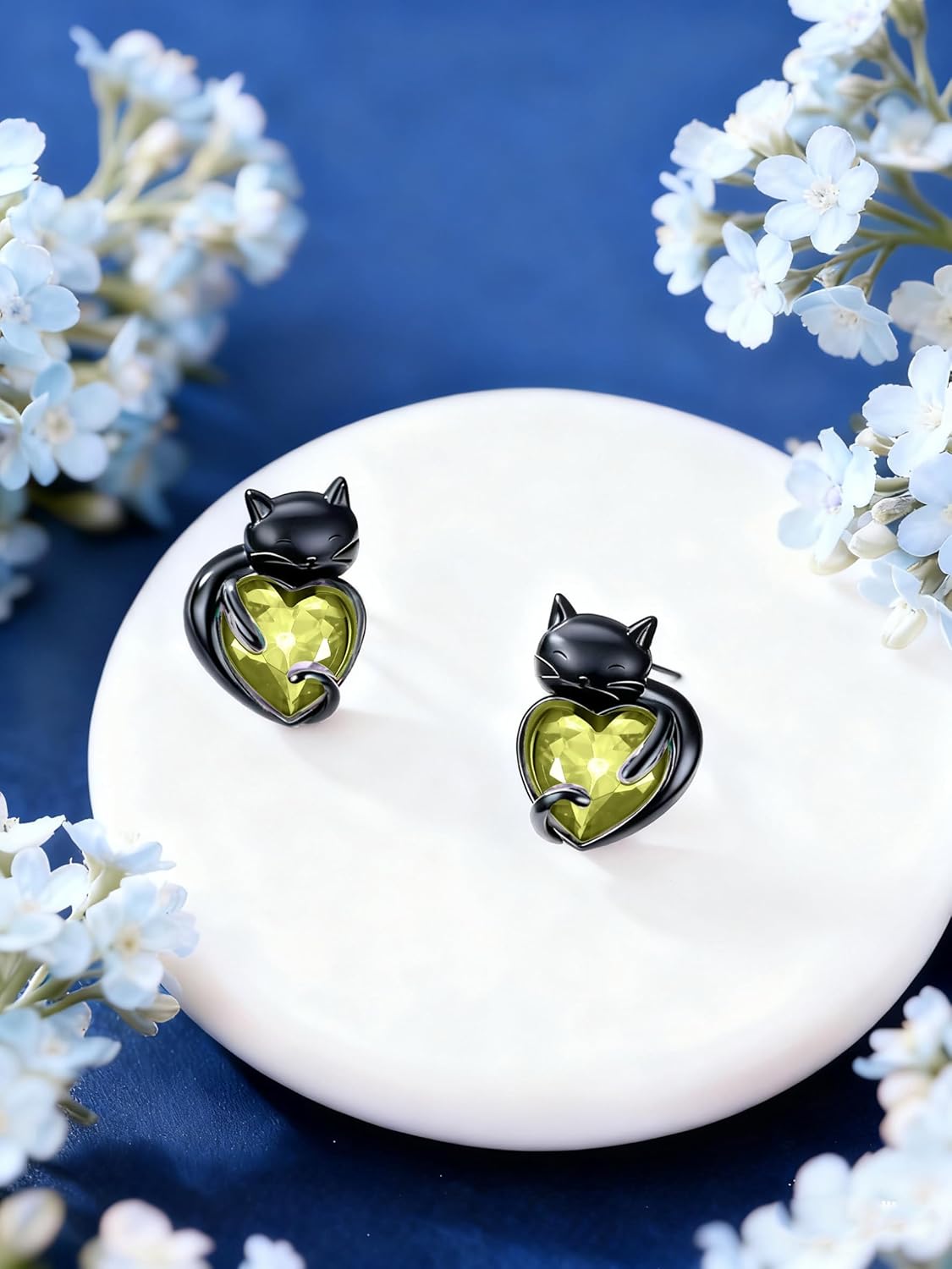Seiyang 925 Sterling Silver Cat Heart Birthstone Earrings Studs