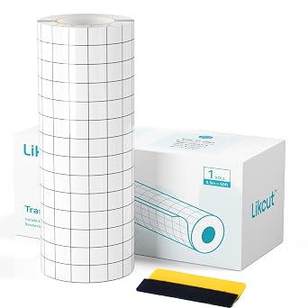 LIKCUT Clear Vinyl Transfer Paper Tape Roll - Medium Tack Gray Grid for Crafting, Compatible Glee S501 for Decals, Signs, Windows & Stickers 5.5in x 50ft