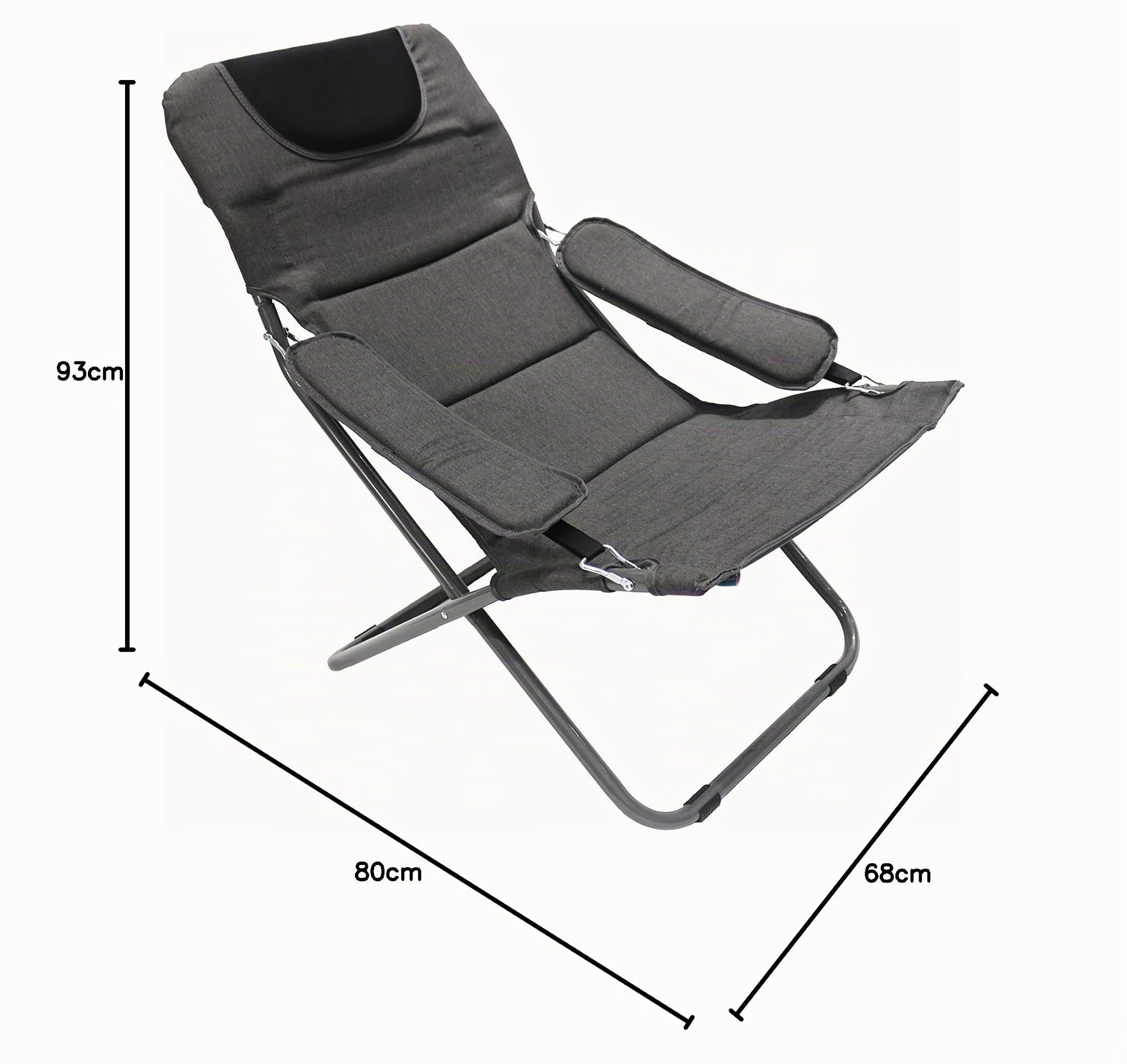 Homecall Chaise de camping pliable et rembourrée à dossier réglable (Gris)