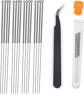 Runlyn 3D Printer Nozzle Cleaning Kit 0.4 mm Stainless Steel Nozzle Cleaning Needles 3D Printer Nozzle Cleaner for 3D Printer Accessory, 12 Pieces with Tweezer