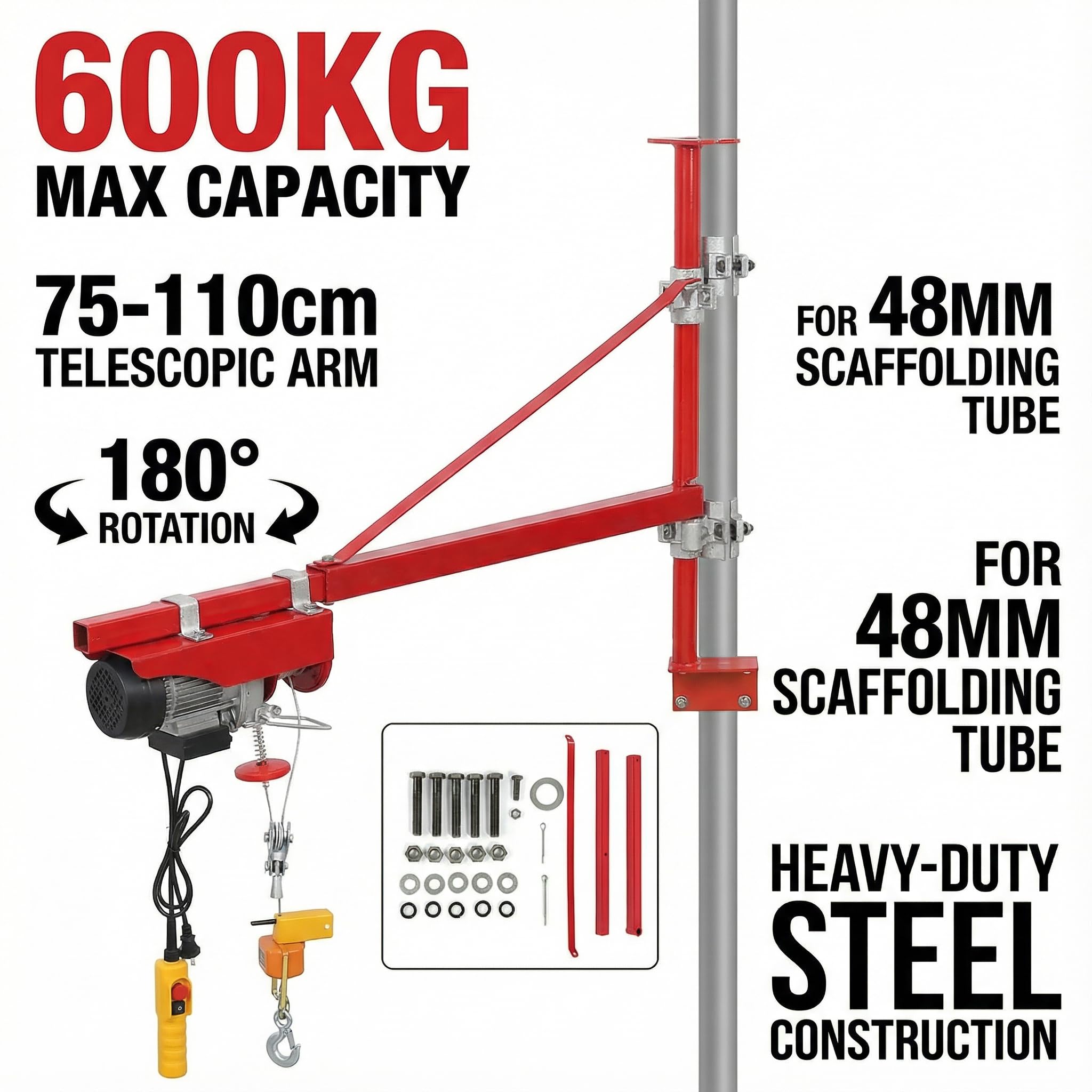 Ramię wychylne + uchwyt ścienny do 600 kg szubienica przy długości 75 cm lub 300 kg przy długości 110 cm pakiet do mocowania na ścianie, ramię podnośnika do warsztatów, centrów handlowych, garaży i