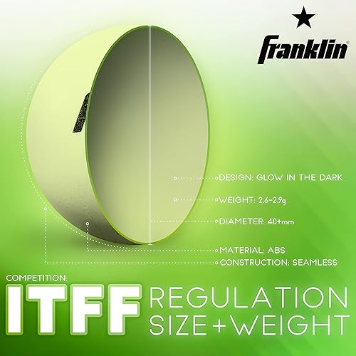 Miniatura 6 de Franklin Sports Pelotas de ping pong que brillan en la oscuridad, tamaño oficial + peso de 1.575 pulgadas, pelotas de ping pong de una estrella que