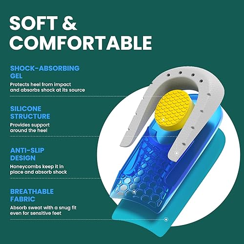 Miniatura 3 de Welnove Insertos de gel para talón de talón para tendinitis de Aquiles, fascitis plantar, dolor de talón, espolón de talón, soporte de elevación de