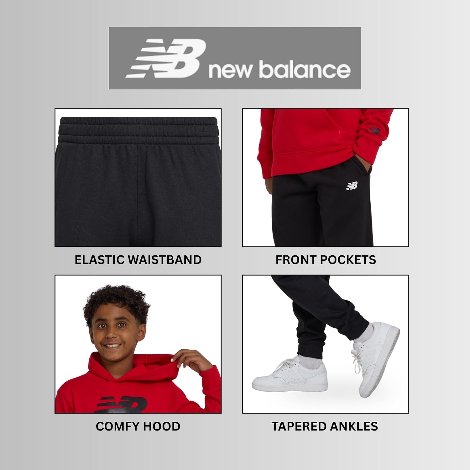 New Balance Boys 2-Piece Hoodie Jogger Set, Athletic Sweatsuit, Size 2T-12 image 5