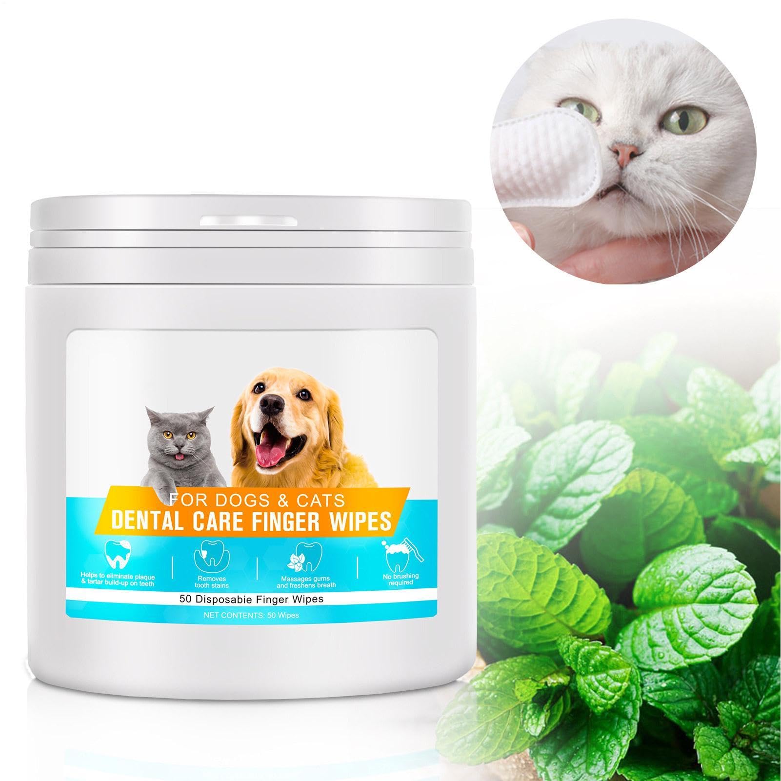 5 Salviettine dentali per Cani,Salviette per Denti di Cane con Maniche a Dito | Salviette per la del Cane da 50 Pezzi, Pulizia Delicata, Rapida e Facile per Glutei, Corpo, Zampe, Occhi