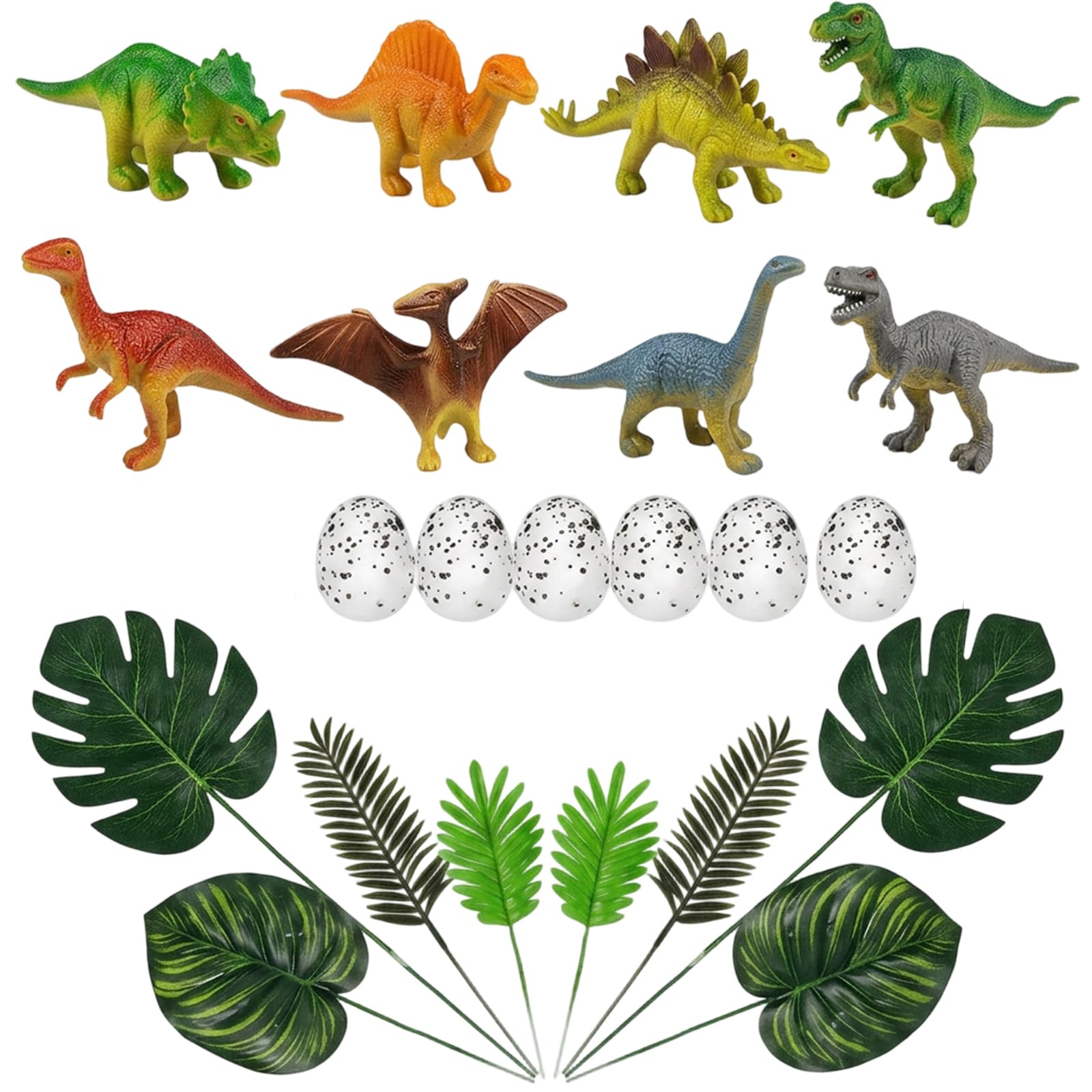 22pcs Dinosaur Cake Toppers Set,Dinosaurs Birthday Decoration, Dinosaur Party Decorations with Dinosaur Eggs and Tropical Leaves, Dinosaur Themed Cake Topper