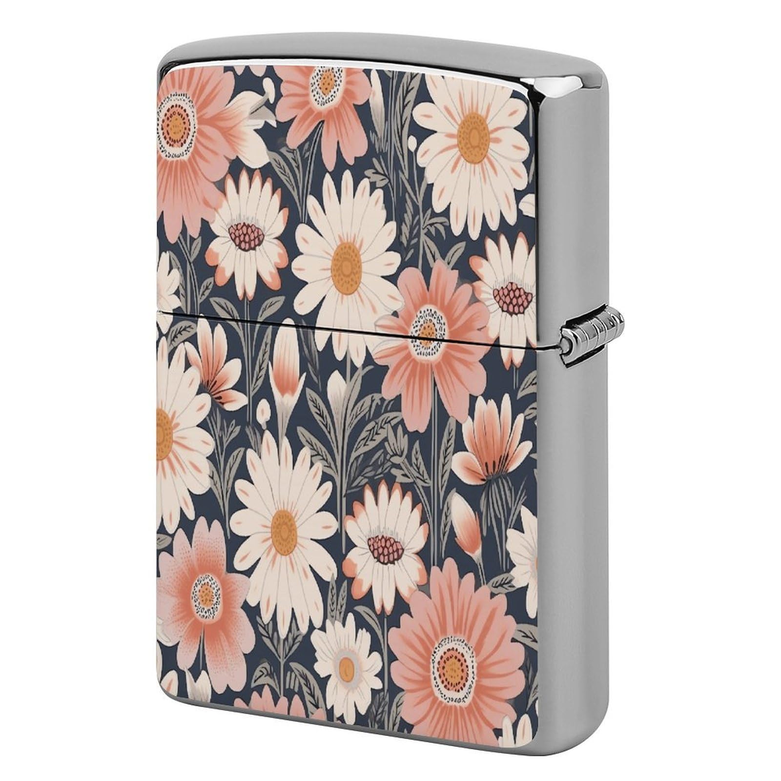 Btcowzrv Style Hand Drawn Peach Flowers Metal Lighter Case Sleeve Cover Holder