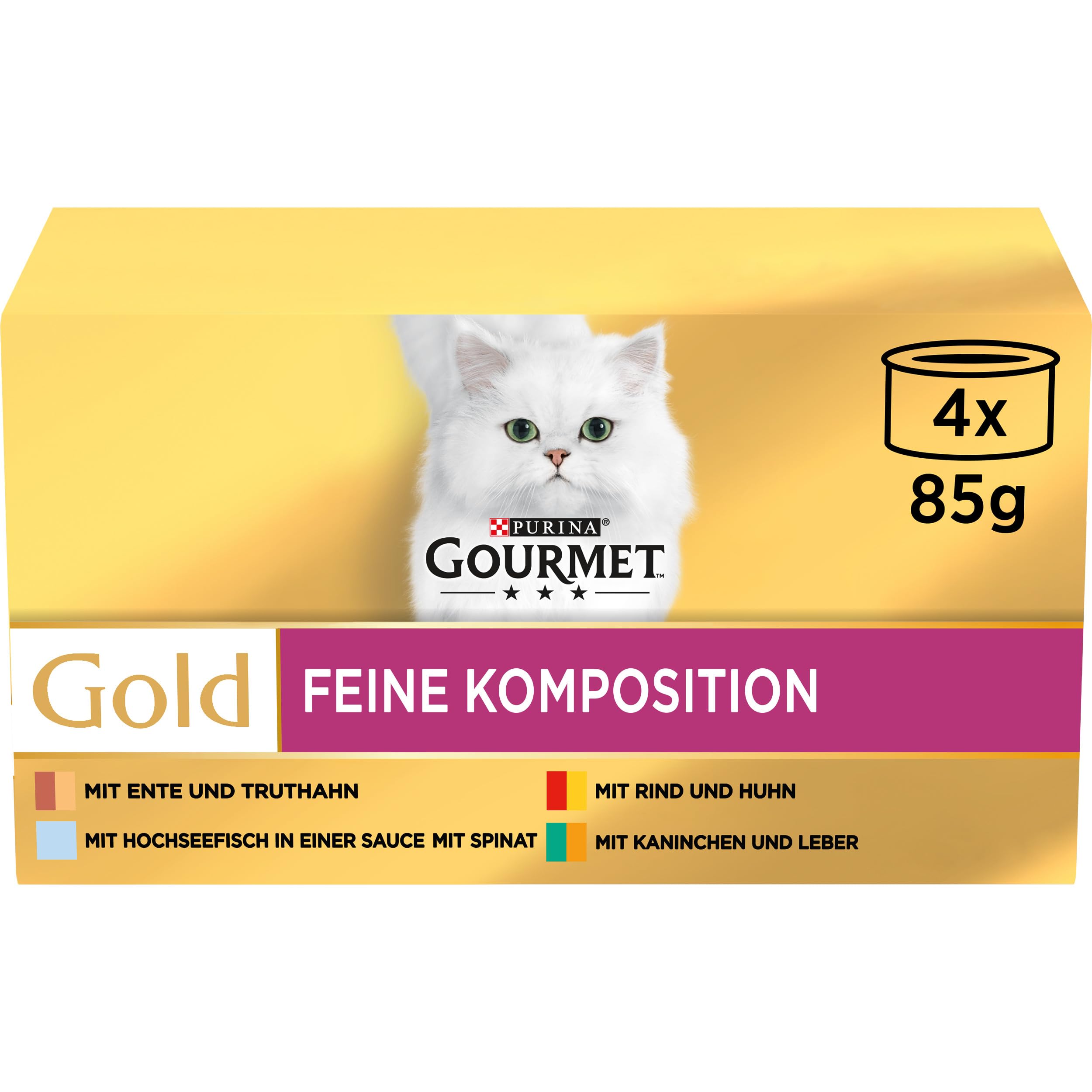 Gourmet Gold Feine Komposition Katzenfutter nass, Sorten-Mix, 12er Pack (12 x 4 Dosen à 85g)