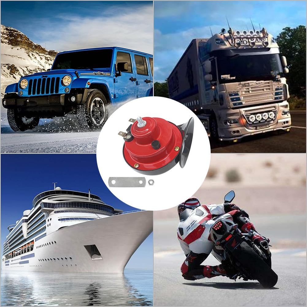 Klaxon Camion,Universal Avertisseur pour Voitures,12V Klaxons de Corne D'Escargot,Corne d'Escargot Électrique à Air pour Coiture,Klaxon Moto Avertisseur Motocycle Universel Horn (Rouge)