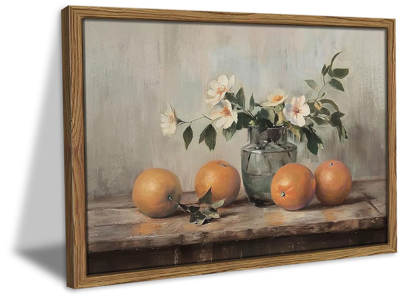 Framed Vintage Kitchen Wall Art, Orange Floral Still Life Pictures Wall Decor Painting Farmhouse Rustic Fruit Canvas Prints for Dining Room Living Room Country Home Decor-30x40 cm
